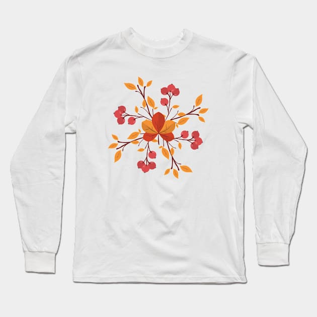 Orange and Red Autumn Leaves with Berries Long Sleeve T-Shirt by Orchyd